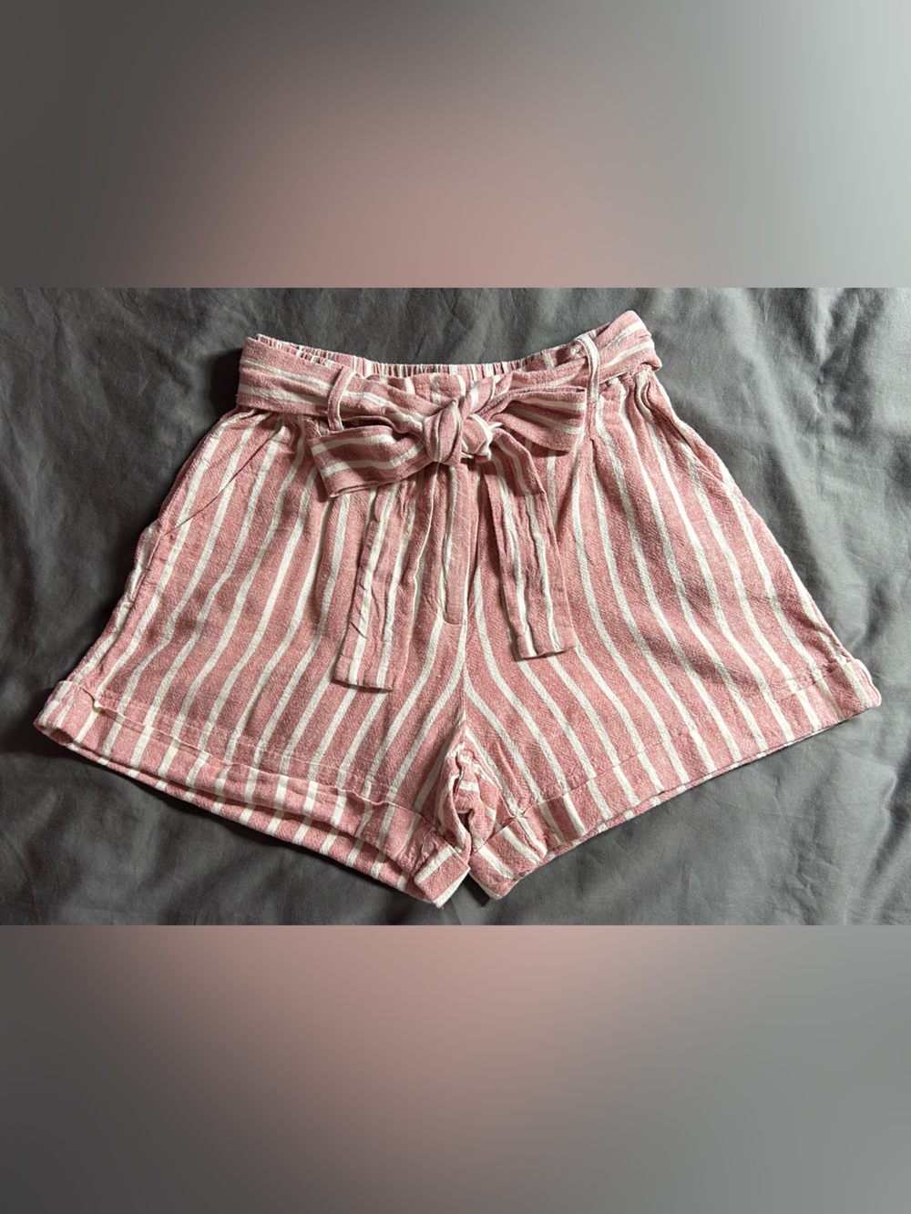 Striped Pink Paperbag Waist Women's Shorts